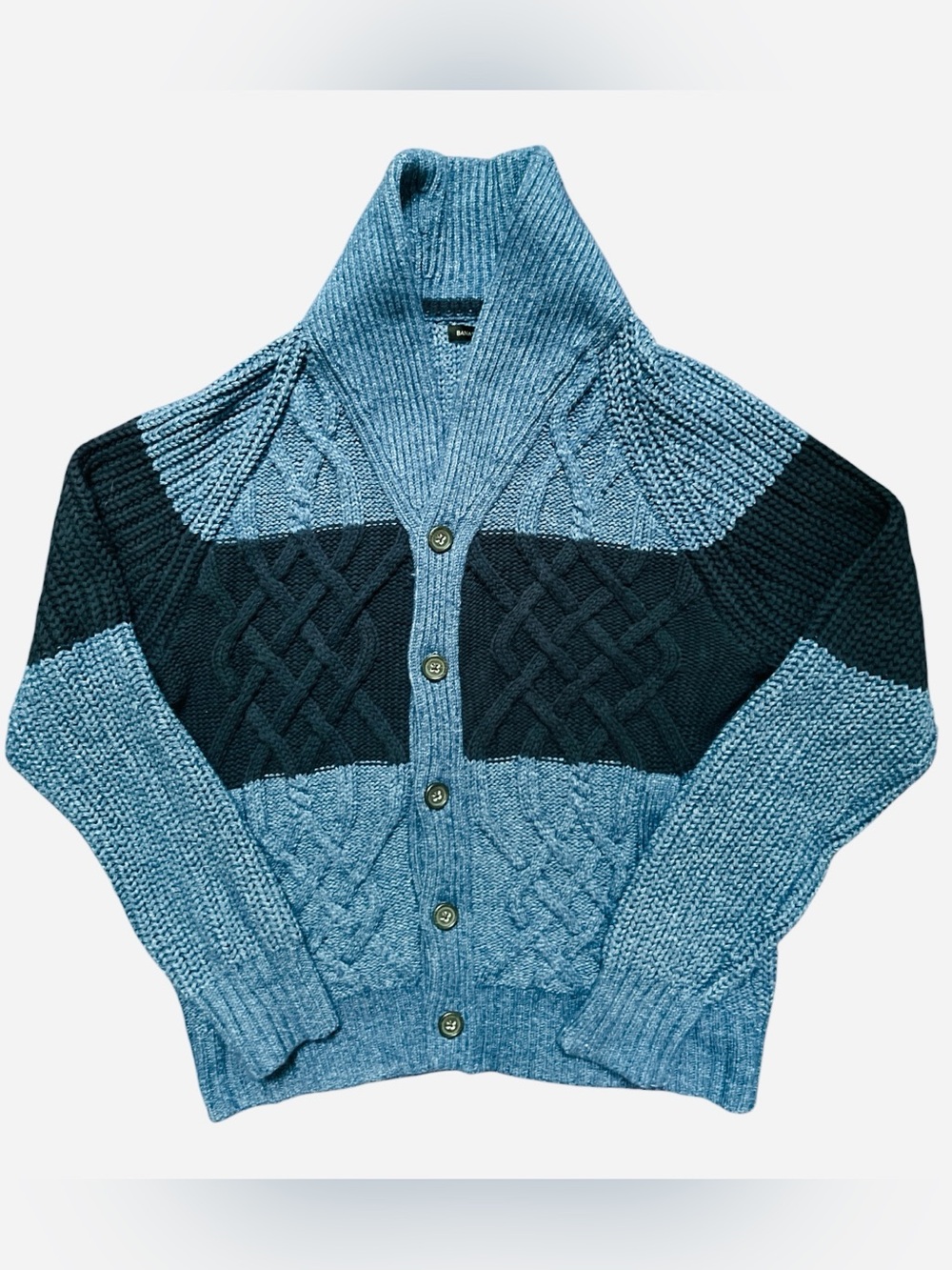 Banana Republic Vintage Knit Cardigan Blue Striped Cotton Retro Academia Size L